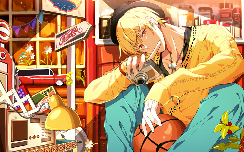 ball basket boy camera earring flowers hat kise kuroko lamp no ring ryouta sits the