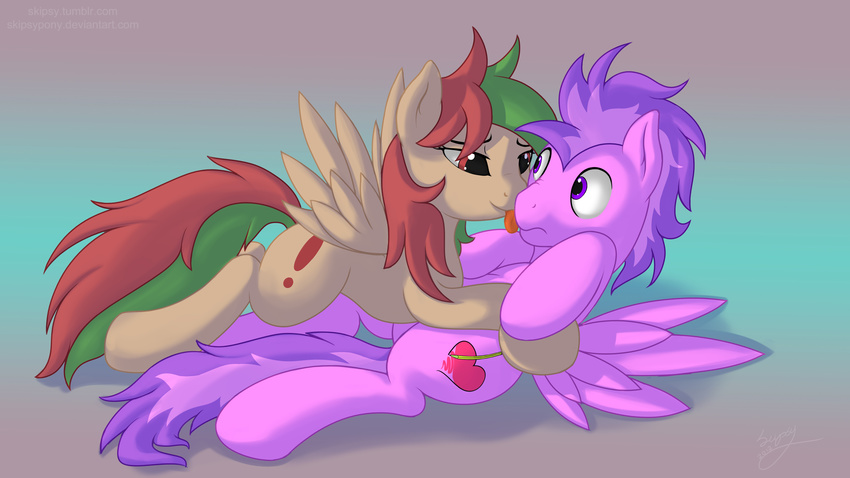 cutie_mark duo equine eye_contact female feral hi_res horse licking male mammal my_little_pony original_character pegasus pony skipsy skipsy_(character) straight sweet_strokes tongue wings
