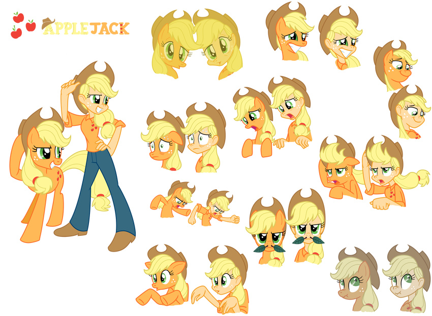 alpha_channel applejack_(mlp) cowboy_hat cutie_mark equine female feral friendship_is_magic hat hi_res horse human jeans leaf mammal my_little_pony plain_background pony square_crossover transparent_background trinityinyang