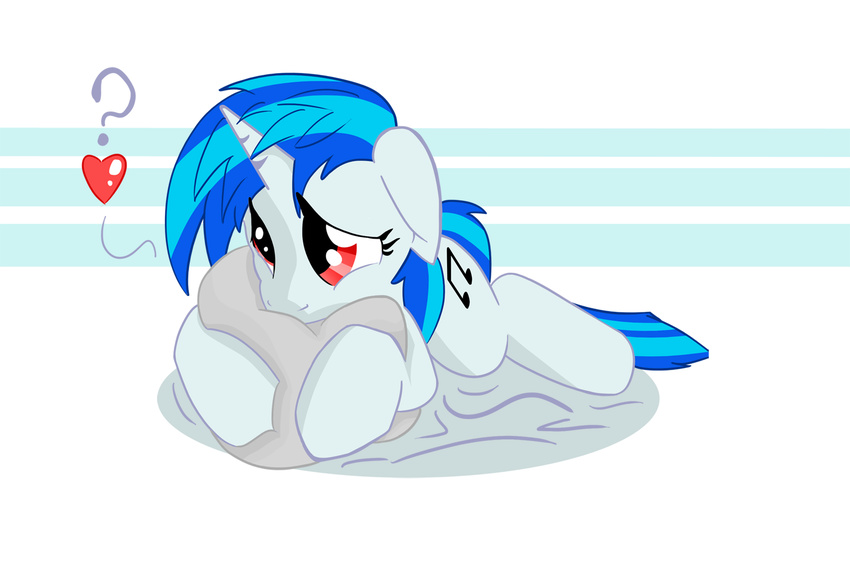 ? blue_hair cutie_mark equine female feral friendship_is_magic hair horn horse lying mammal matackable multi-colored_hair my_little_pony orse pillow pony red_eyes solo unicorn vinyl_scratch_(mlp)