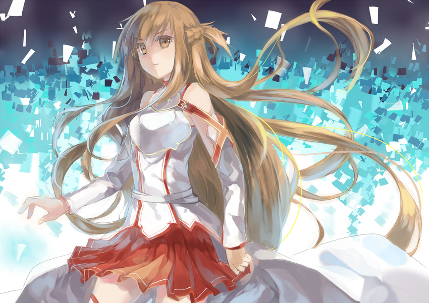 asuna_(sao) brown_eyes brown_hair highres long_hair skirt solo sword_art_online very_long_hair xinta