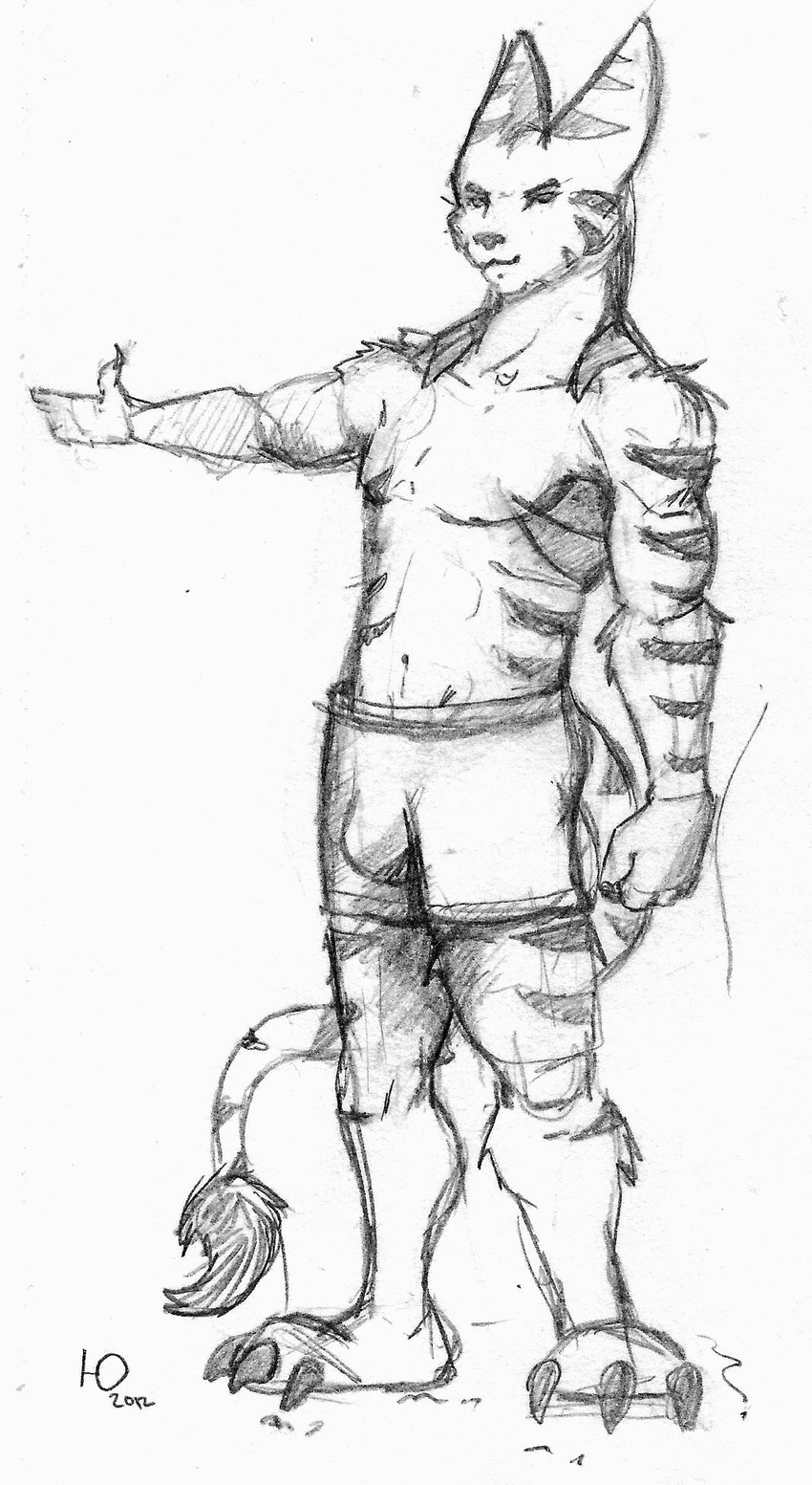 anthro biceps big body_markings boxers bulge claws fur lombax looking_at_viewer male markings muscles pecs pliio_(character) pose ratchet_and_clank sketch solo standing stripes toe_claws topless underwear