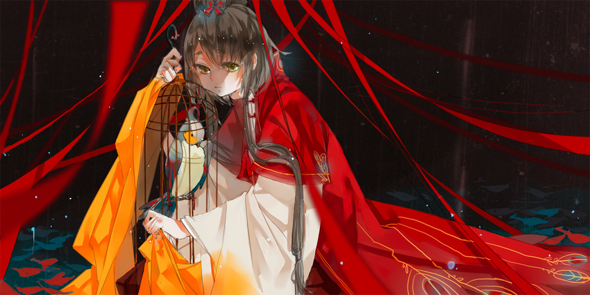 bird birdcage cage chinese_clothes hanfu luo_tianyi ribbon solo vocaloid vocanese xiayu93