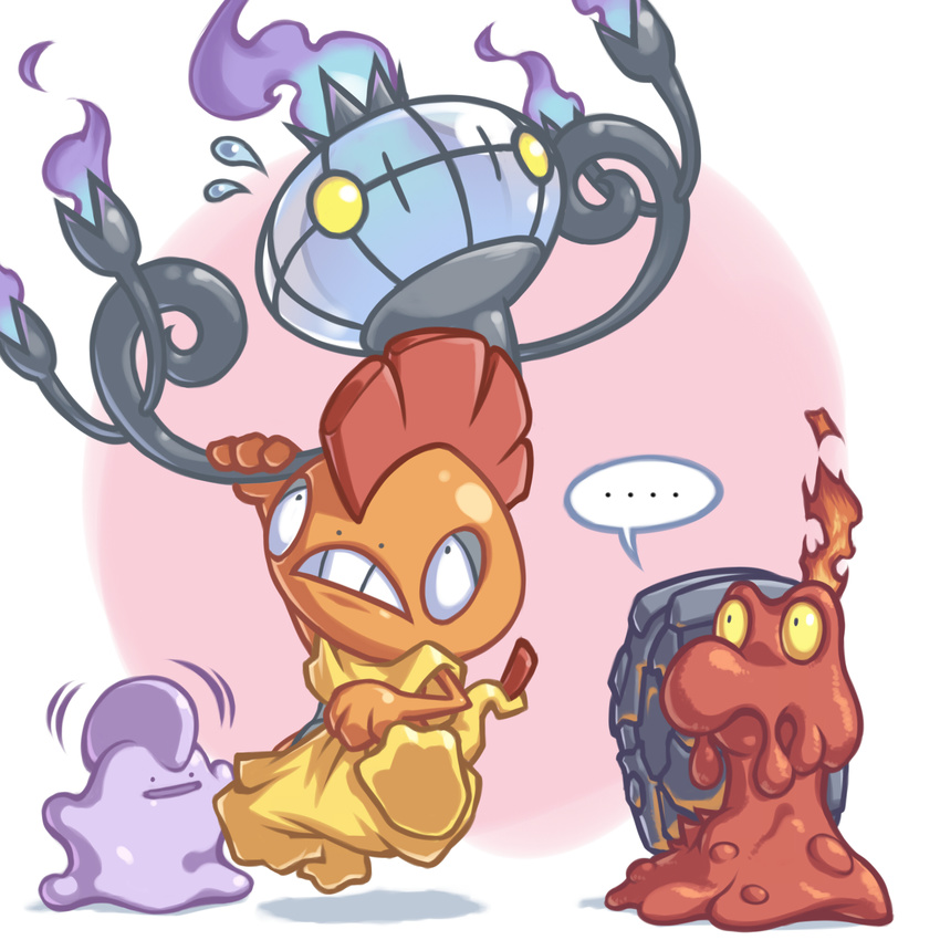 chandelure ditto highres keng0504 magcargo no_humans pokemon scrafty simple_background