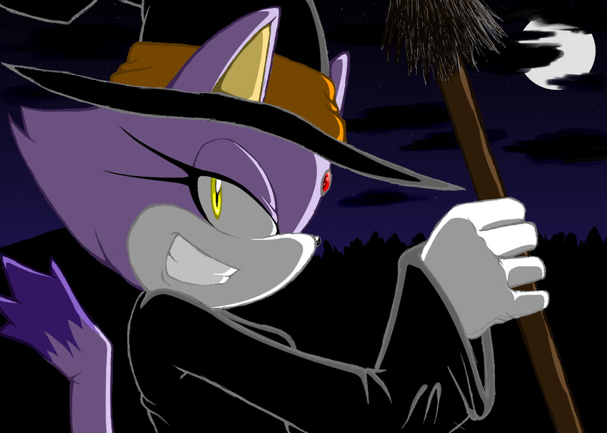 cat clothed clothing feline female full_moon fur grin halloween hat holidays looking_at_viewer magic_user mammal moon purple_fur rape_face sega solo sonic_(series) wenna123 witch yellow_eyes