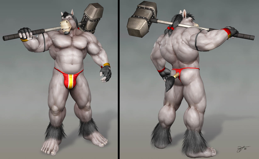 5_toes abs biceps big_muscles black_fur braford bulge cgi chubby equine flexing fur gloves grey_fur hammer horse huge_muscles male mammal musclegut muscles nipples pecs pose solo speedo standing swimsuit thong toes topless underwear