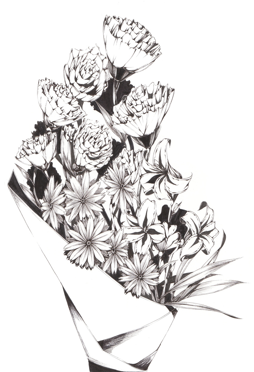 flower greyscale highres monochrome no_humans original realistic simple_background sousou_(sousouworks) still_life white_background
