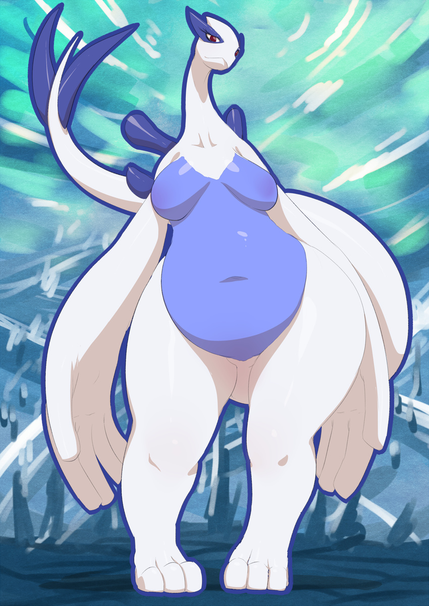 avian breasts chubby female legendary_pok&#233;mon looking_at_viewer lugia nintendo overweight pok&#233;mon pok&eacute;mon red_eyes solo sunibee sunnysoda thighs video_games wide_hips