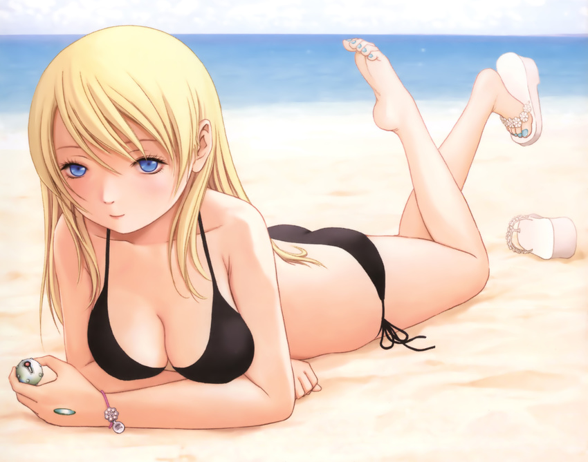 beach bikini blonde_hair blue_eyes btooom! cleavage himiko_(btooom!) inoue_junya long_hair swimsuit