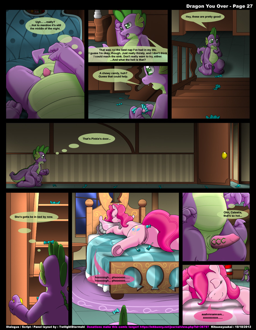 anal anal_insertion anal_penetration anus bed butt candy comic cub cutie_mark dialog dialogue dragon duo english_text equine erection female feral flaccid friendship_is_magic horse insertion inside kitsune_youkai lying male mammal my_little_pony night on_front penetration penis pillow pinkie_pie_(mlp) pony pussy scalie signature sleeping spike_(mlp) text voyeur young