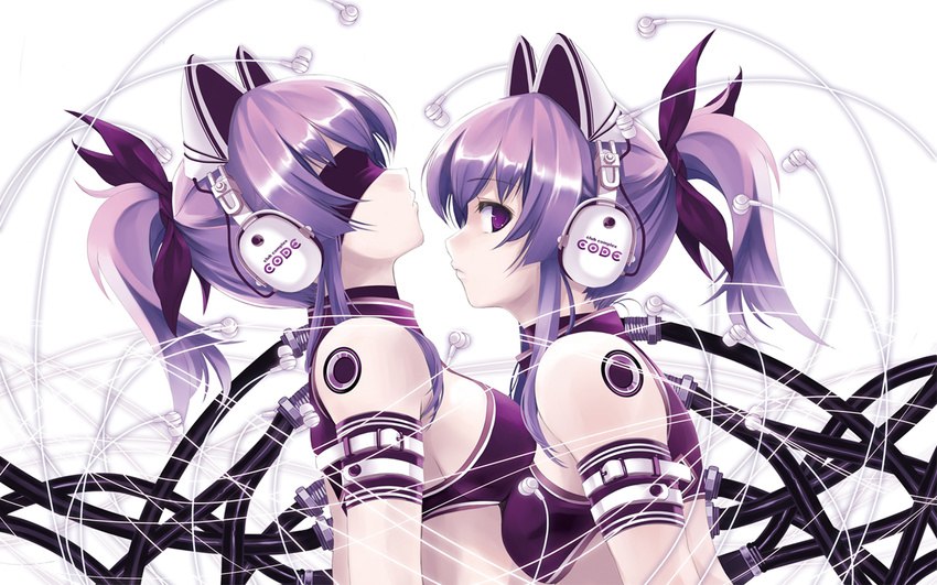 2girls exit_tunes possible_duplicate purple_eyes purple_hair ribbons techgirl twins