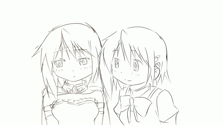 animated animated_gif blush bow cape cheek-to-cheek closed_eyes couple dual_persona hair_ornament hairclip hangaku luminous_(madoka_magica) magical_girl mahou_shoujo_madoka_magica miki_sayaka monochrome multiple_girls school_uniform selfcest short_hair sketch yuri