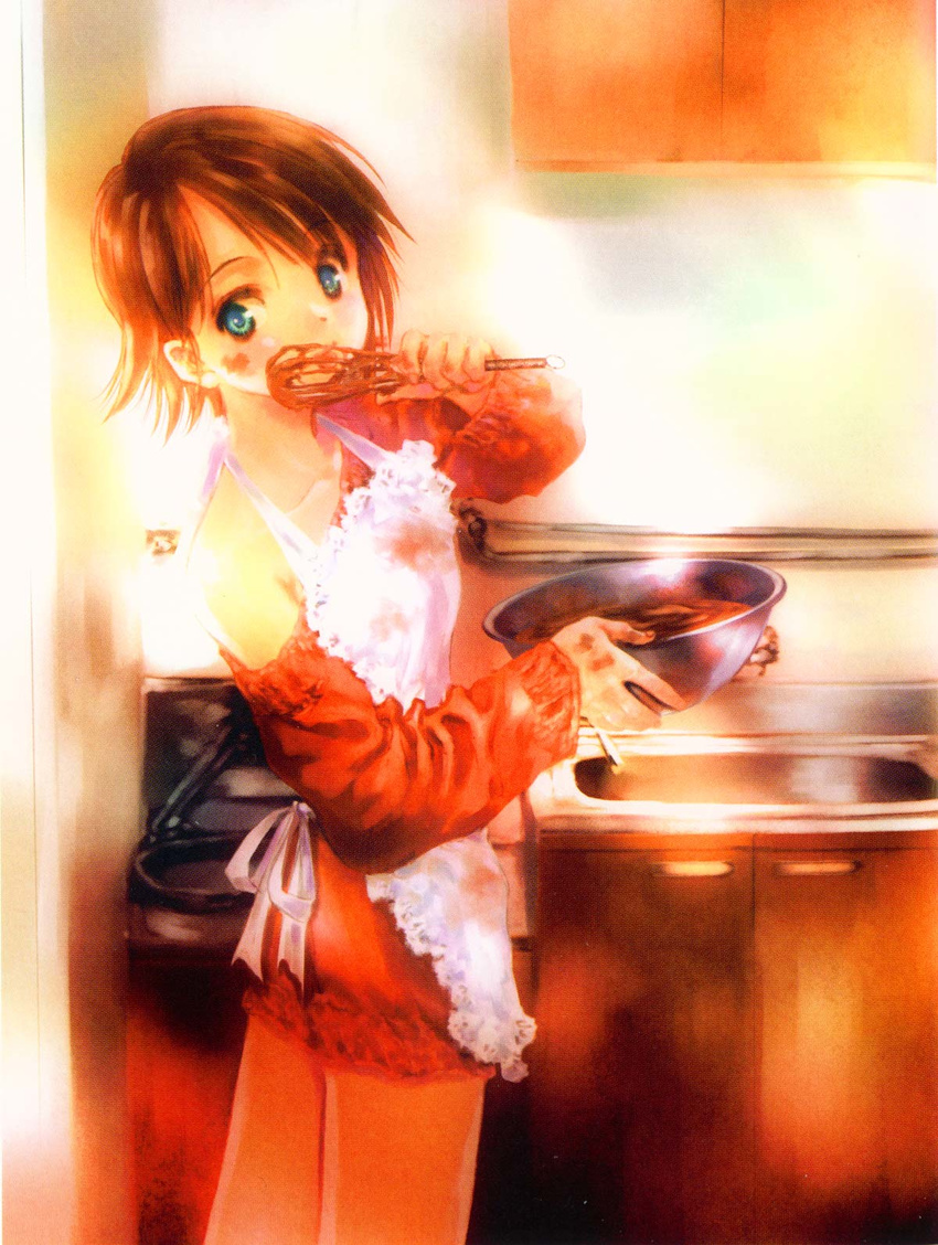 apron asuna_elmarit cooking ecole_du_ciel gundam highres mikimoto_haruhiko short_hair solo