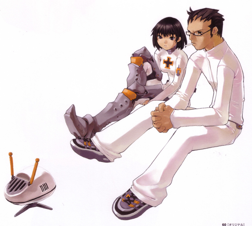 1girl cigarette copyright_request hakua_ugetsu highres scan shoes sneakers