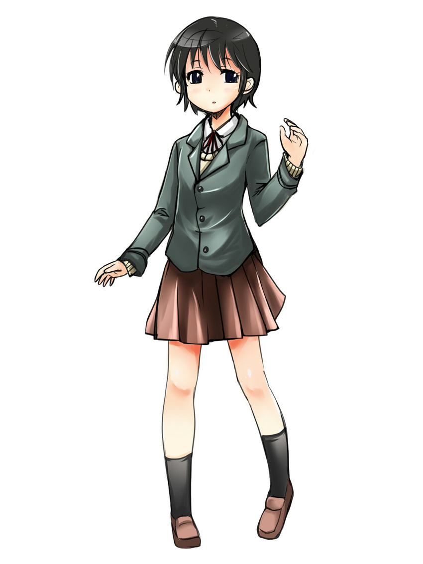 black_hair highres original school_uniform short_hair simple_background skirt solo white_background yagami_(mukage)