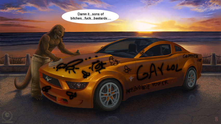 beach car cleaning ford humor kacey male mustang mustelid otter penis seaside solo sunset vandalism