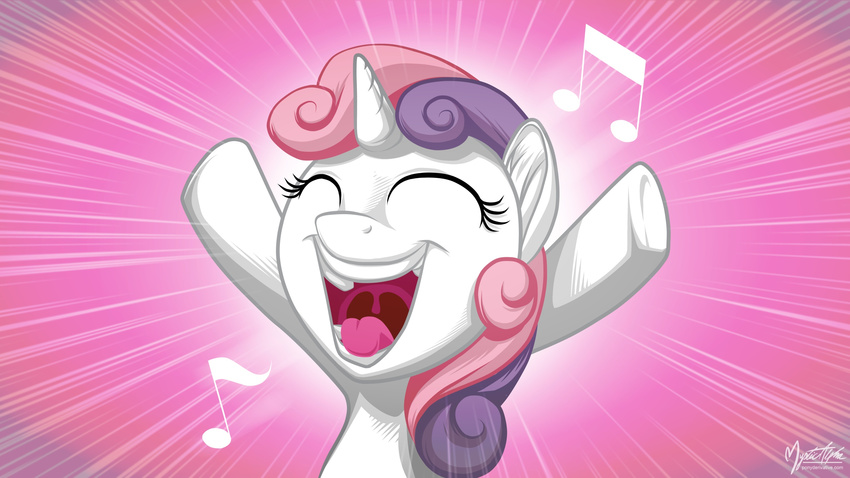 cub equine eyes_closed female feral friendship_is_magic fur hair horn horse mammal musical_note my_little_pony mysticalpha open_mouth pony singing solo sweetie_belle_(mlp) tongue two_tone_hair unicorn white_fur young