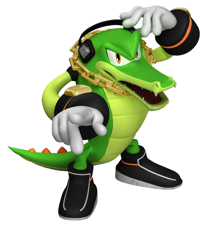 absurdres gloves highres male male_focus no_humans reptile sega solo sonic_the_hedgehog vector_the_crocodile yellow_eyes