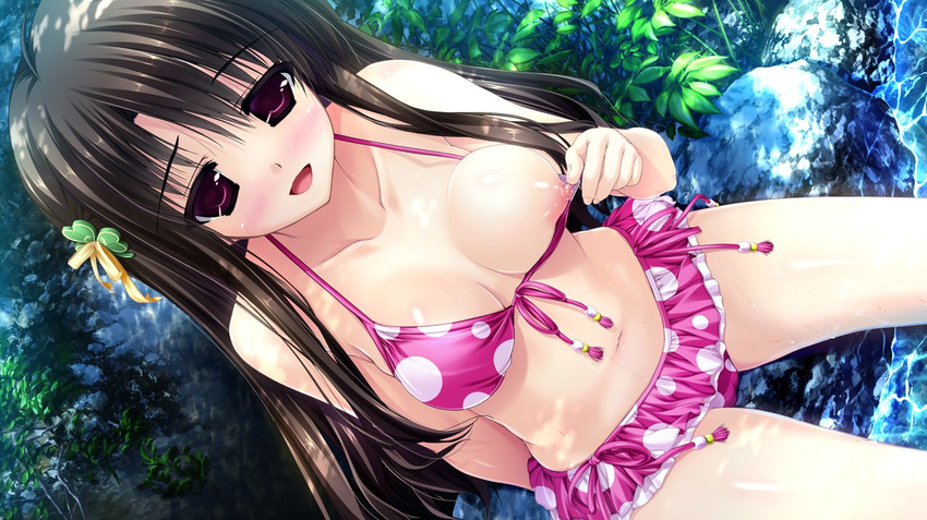 1girl bikini breasts game_cg nipple_slip nipples outdoors solo swimsuit