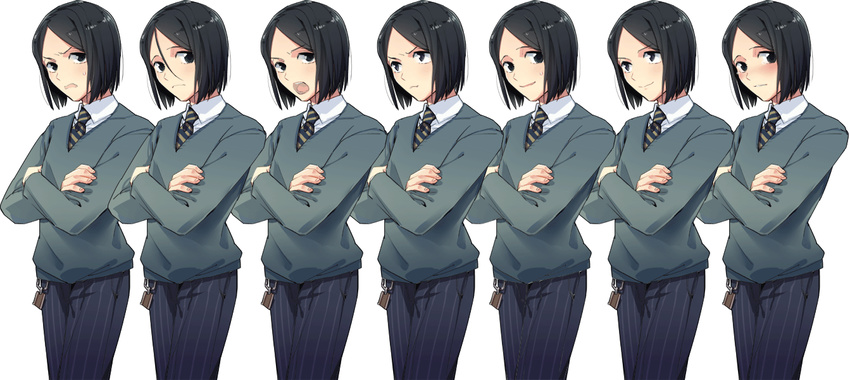 bad_id bad_pixiv_id black_eyes black_hair blush bob_cut crossed_arms expressions fate/zero fate_(series) frown smile takedaga tears waver_velvet wavy_mouth