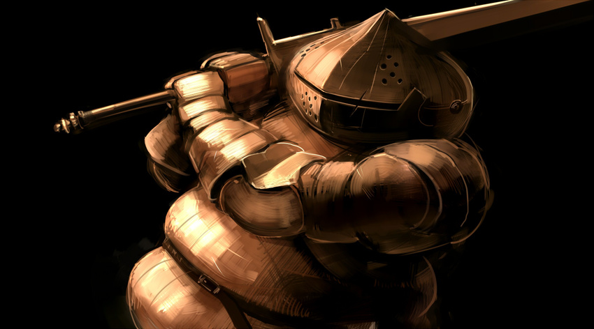 armor dark_souls full_armor gauntlets helm helmet huge_weapon knight male_focus shimadoriru siegmeyer_of_catarina solo souls_(from_software) sword weapon zweihander