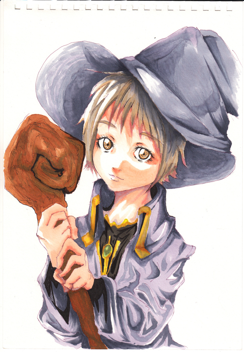 absurdres dark_souls hat highres short_hair solo souls_(from_software) staff traditional_media witch_beatrice