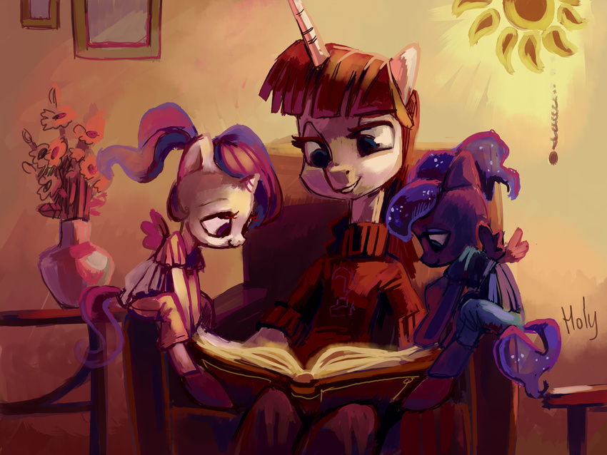 anthro anthrofied book chair cub equine female friendship_is_magic hair hi_res holivi horn horse lauren_faust_(character) mammal my_little_pony pony princess princess_celestia_(mlp) princess_luna_(mlp) royalty winged_unicorn wings young