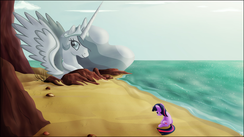 beach cutie_mark equine female feral friendship_is_magic hi_res horn horse mammal my_little_pony planet_of_the_apes pony princess princess_celestia_(mlp) rocks royalty sand sculpture seaside solo statue stinkehund twilight_sparkle_(mlp) unicorn water