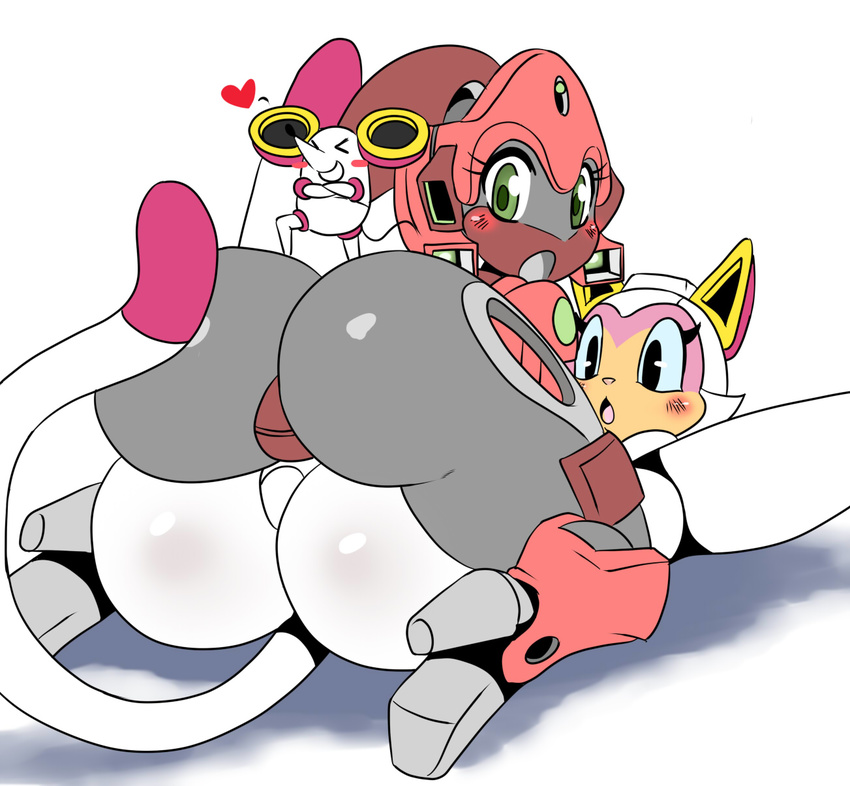 android big_butt blush butt cat feline female green_eyes grey_skin heels high_heels looking_at_viewer looking_back lying mammal mechanical open_mouth panties pink_nose plain_background proxy_(character) red_skin sssonic2 thick_thighs thighs underwear white_background white_skin