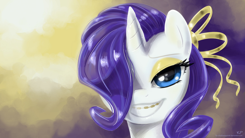 braces equine eyeshadow female feral friendship_is_magic fur horn horse karol_pawlinski looking_at_viewer makeup mammal my_little_pony pony portrait purple_eyes rarity_(mlp) smile solo unicorn white_fur young