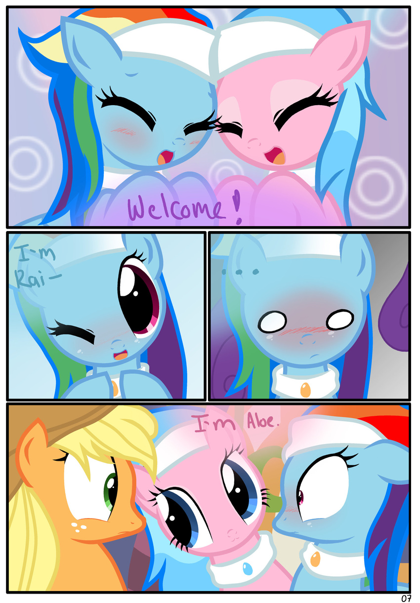 aloe_(mlp) applejack_(mlp) awkward blush comic dialog dialogue english_text equine female feral freckles friendship_is_magic hi_res horse mammal my_little_pony pegasus pony pyruvate rainbow_dash_(mlp) text wings