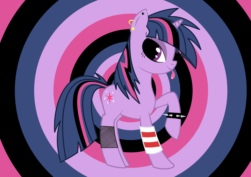 absurd_res cutie_mark ear_piercing emo equine female feral friendship_is_magic hair hi_res horn lenguaphobia mammal multi-colored_hair my_little_pony piercing restricted_palette solo spiked_bracelet tongue twilight_sparkle_(mlp) unicorn