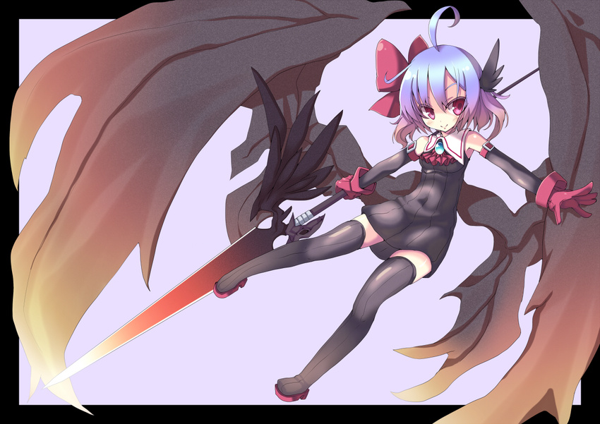 bad_id bad_pixiv_id cicin elbow_gloves gloves red_eyes remilia_scarlet short_hair solo thighhighs touhou weapon wings