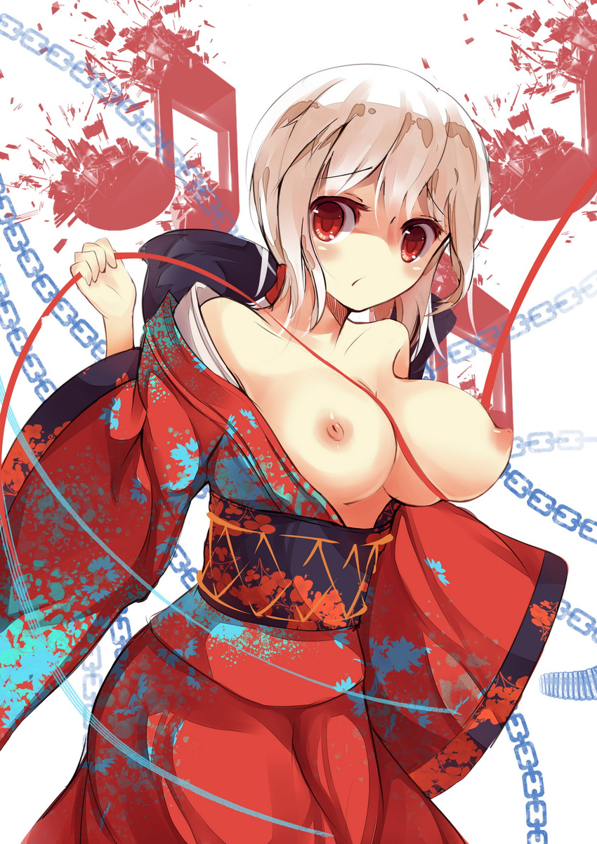 breasts japanese_clothes jpeg_artifacts nipples open_shirt tagme