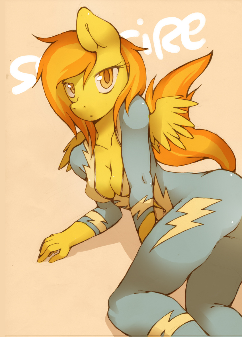 anthro anthrofied breasts cleavage clothed clothing equine female friendship_is_magic hair horse lightchaol long_hair looking_at_viewer mammal my_little_pony pegasus pony solo spitfire_(mlp) unknown_artist wings wonderbolts_(mlp)