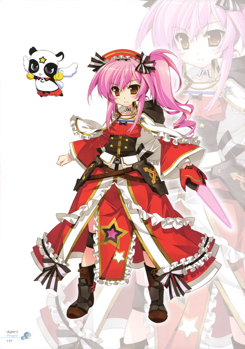 1girl absurdres fujima_takuya highres pink_hair weapon white_background wings