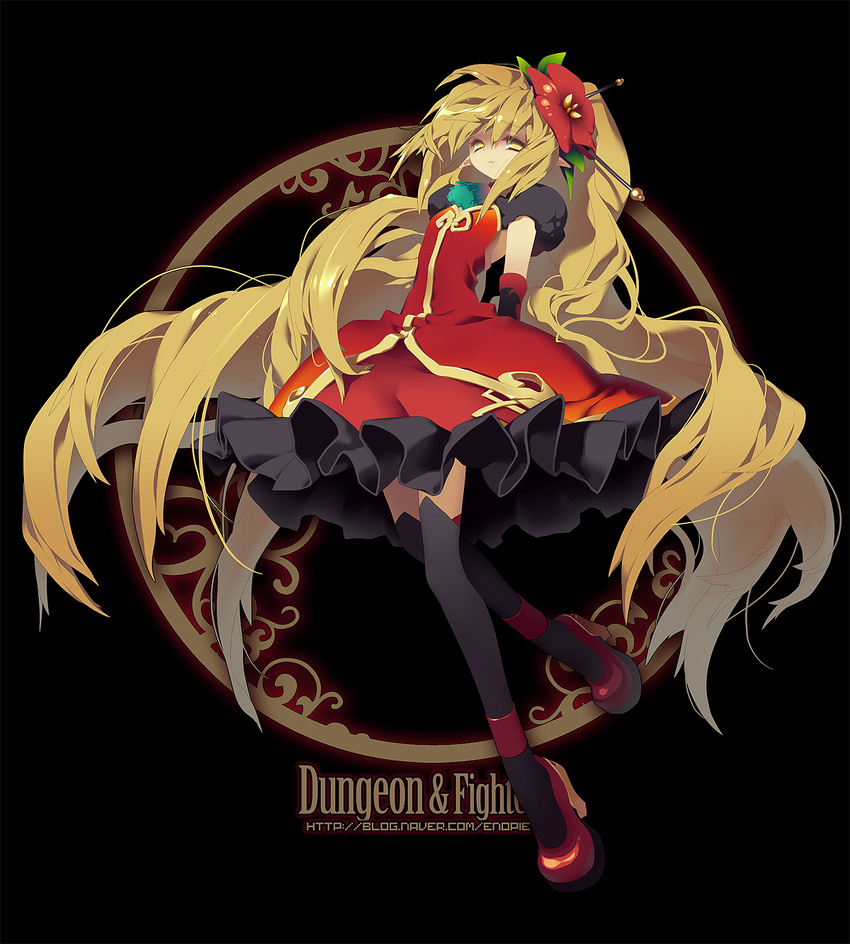 blonde_hair dnf dress dungeon_and_fighter flower highres long_hair mage mage_(dungeon_and_fighter) yellow_eyes