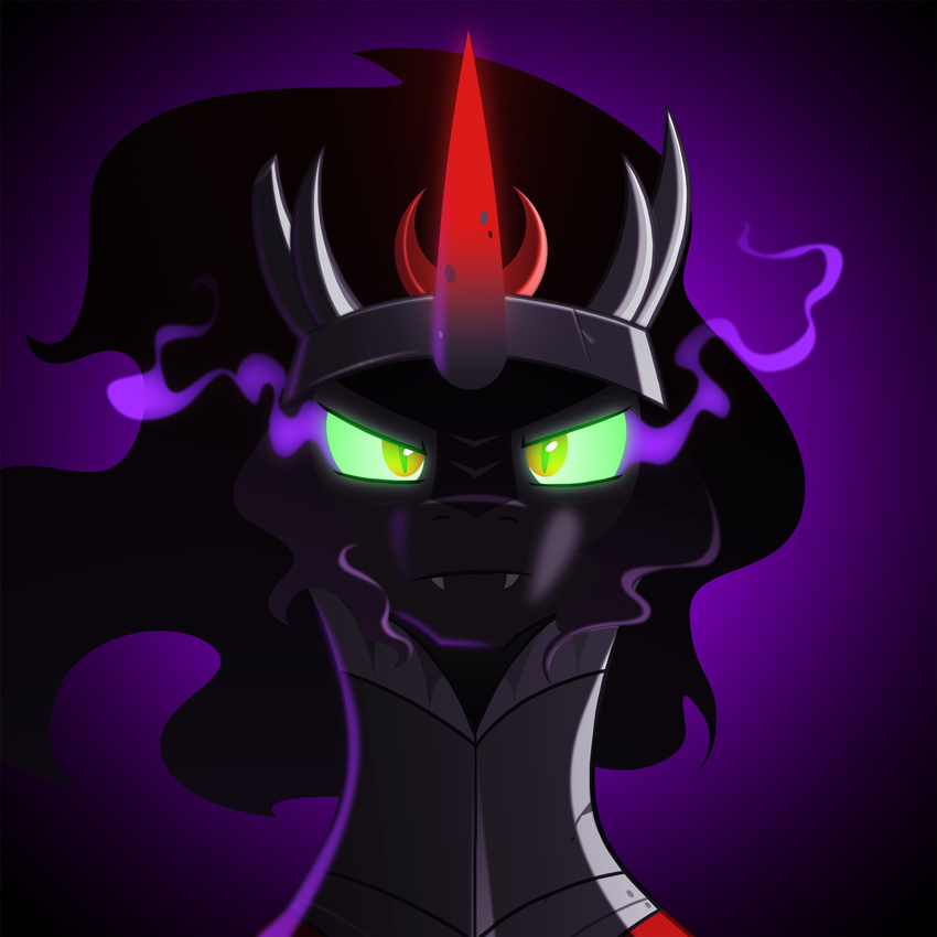 crown equestria-prevails equine eye_mist feral friendship_is_magic glowing glowing_eyes green_eyes hair hi_res horn horse king_sombra_(mlp) king_sombre_(mlp) male mammal mist my_little_pony pony slit_pupils solo unicorn