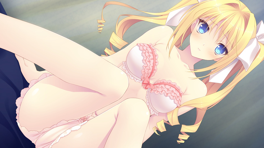 blonde_hair blue_eyes blush bra game_cg panties suzuhira_hiro tagme_(character) tsuki_ni_yorisou_otome_no_sahou twintails underwear