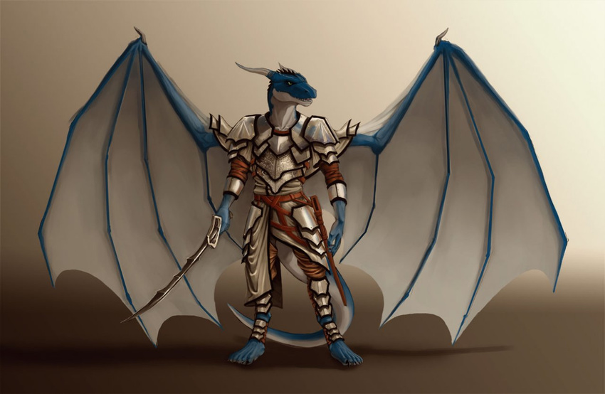 abstract_background armor blue_dragon clothing dragon drakien male scabbard slash0x solo standing sword warrior weapon wings