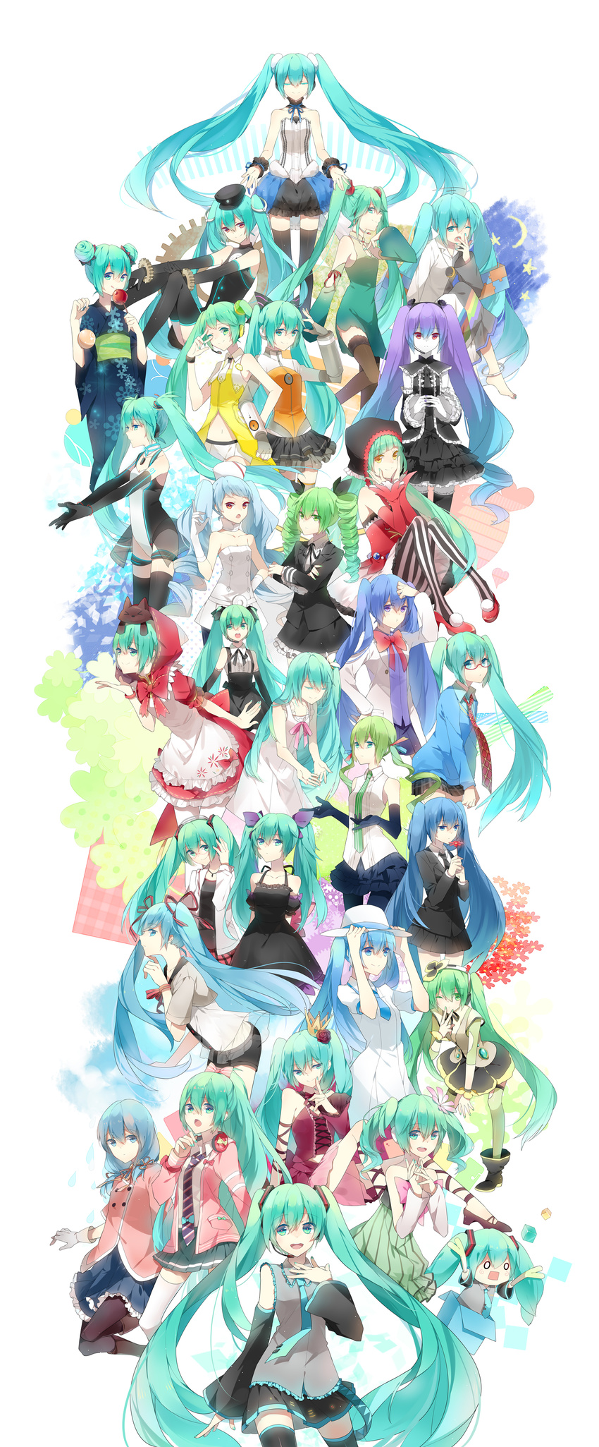 7th_dragon_(series) 7th_dragon_2020 absurdres acute_(vocaloid) bad_id bad_pixiv_id candy_apple cat_food_(vocaloid) closed_eyes colorful_drop_(module) colorful_x_melody_(vocaloid) cosplay crown detached_sleeves dou_iu_koto_nano!?_(vocaloid) dress elbow_gloves flower food frills gears glasses gloves goodsmile_company goodsmile_racing gothic_(module) grimm's_fairy_tales hachune_miku hair_flower hair_ornament hair_ribbon hand_on_hip hat hatsune_miku hatsune_miku_no_gekishou_(vocaloid) headset highres himitsu_keisatsu_(vocaloid) infinity_(module) japanese_clothes jewelry kimono kocchi_muite_baby_(vocaloid) koiiro_byoutou_(vocaloid) kyodai_shoujo_(vocaloid) lace lace-trimmed_thighhighs leaning_forward leotard little_red_riding_hood little_red_riding_hood_(grimm) little_red_riding_hood_(grimm)_(cosplay) long_hair mikuzukin_(module) monochro_blue_sky_(vocaloid) multiple_girls natural_(module) navel necklace necktie negapoji_continues_(vocaloid) nurse odds_&amp;_ends_(vocaloid) one_eye_closed open_mouth p0ckylo pantyhose project_diva project_diva_(series) project_diva_2nd project_diva_extend project_diva_f puzzle_(vocaloid) race_queen racing_miku racing_miku_(2011) ribbon ribbon_girl_(module) romeo_to_cinderella_(vocaloid) sadistic_music_factory_(vocaloid) saihate_(vocaloid) sekiranun_graffiti_(vocaloid) shorts sitting skirt smile songover spacey_nurse_(module) spring_onion striped striped_legwear suigyoku_(module) thighhighs time_machine_(vocaloid) twintails v vertical-striped_legwear vertical_stripes very_long_hair vintage_dress_(module) vocaloid weekender_girl_(vocaloid) white_one-piece_(module) world's_end_dancehall_(vocaloid) world's_end_umbrella_(vocaloid) yawning yellow_(vocaloid) yukata