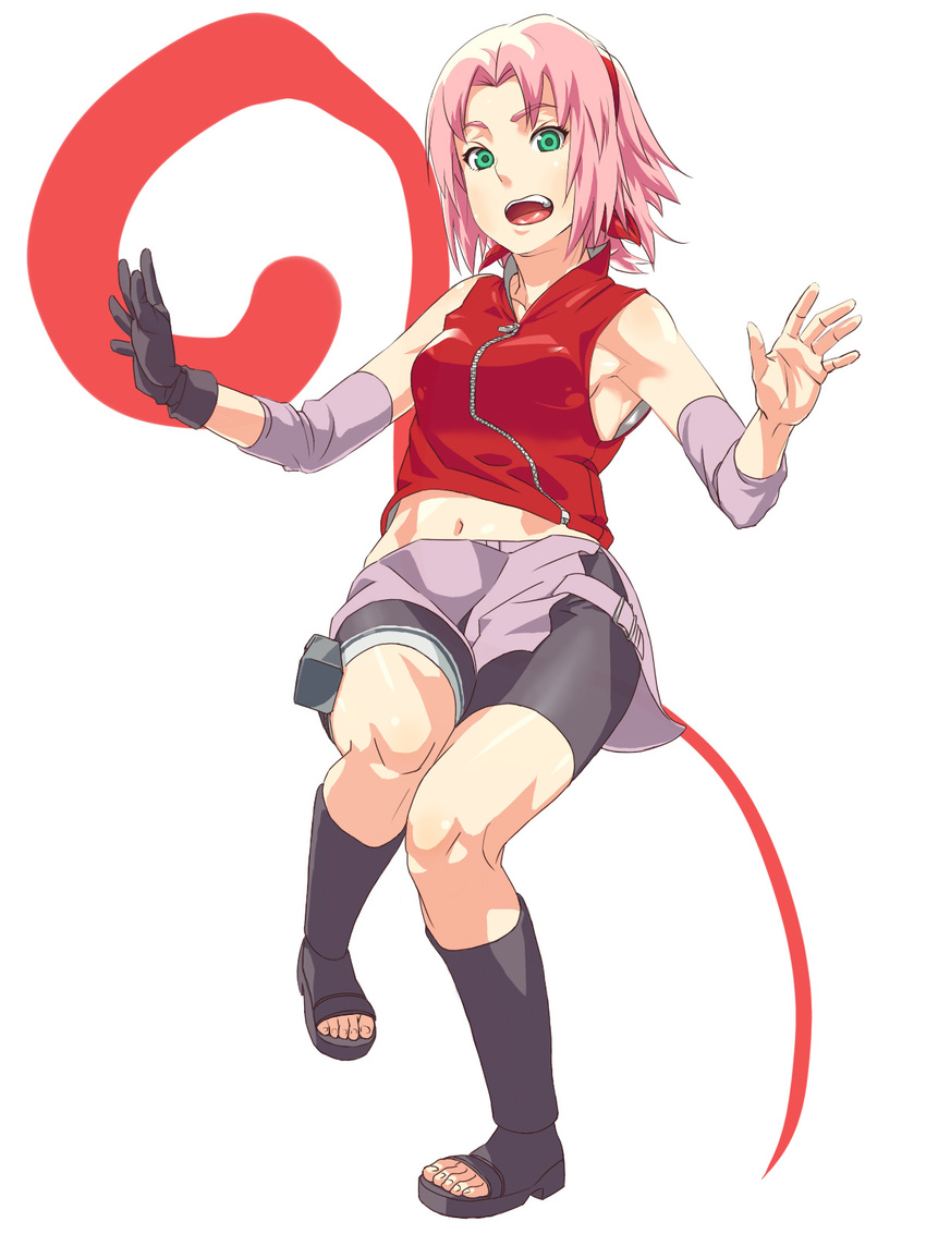 baro bike_shorts boots gloves haruno_sakura highres naruto naruto_(series) pink_hair short_hair skirt solo spandex thigh_strap