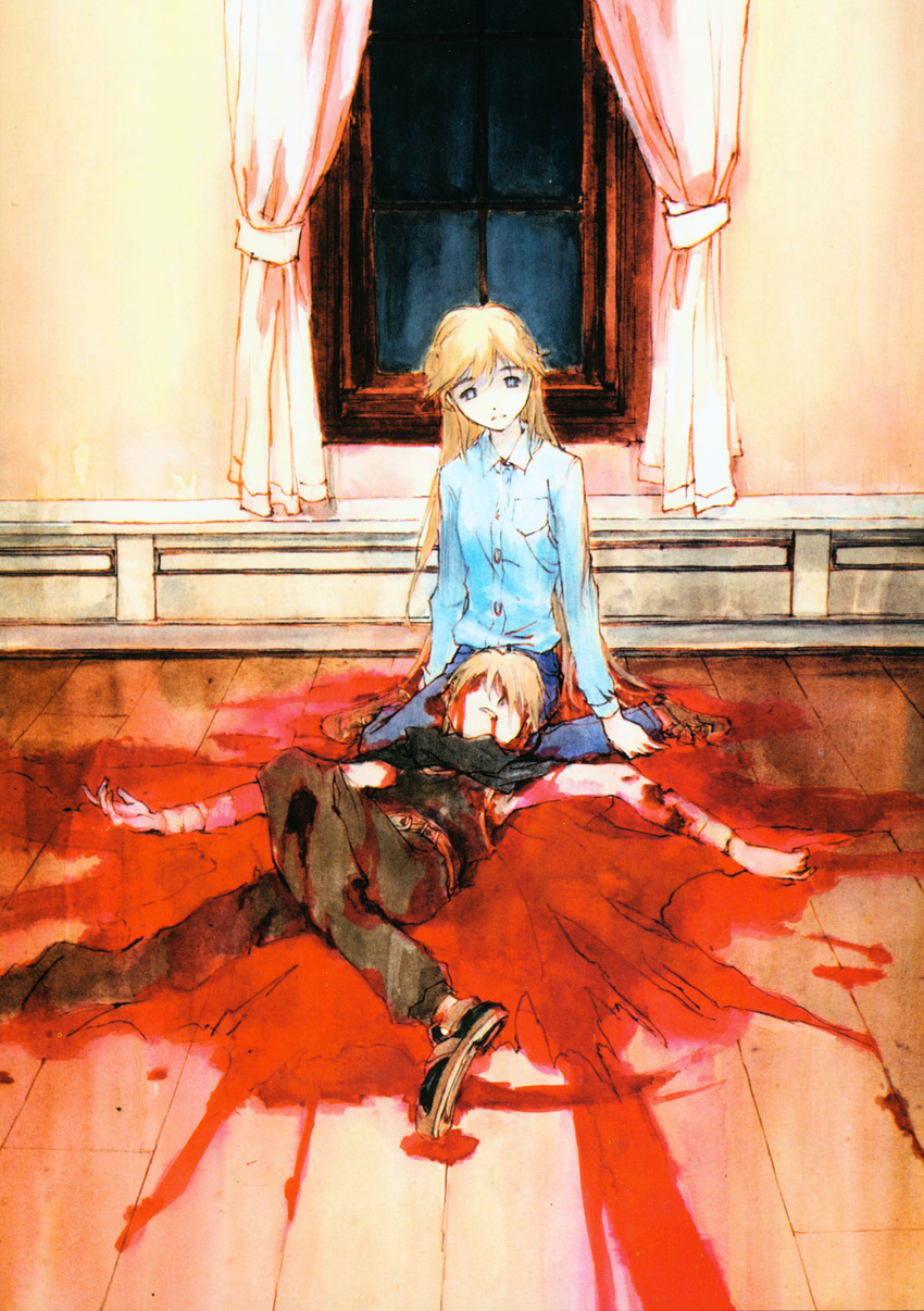 1girl blonde_hair blood cleo_everlastin death highres kusaka_yuuya long_hair majic_lin majutsushi_orphen scan