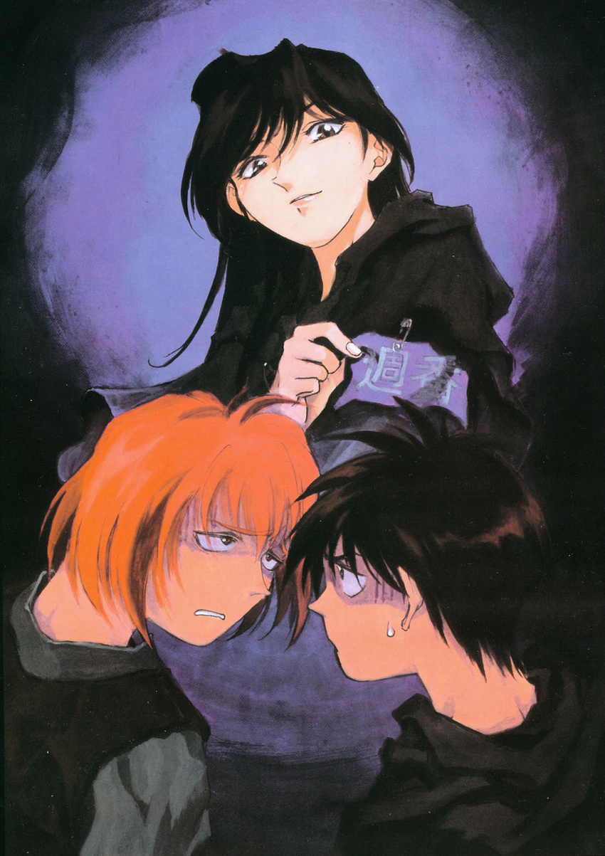 2boys armband black_hair brown_eyes hartia highres kusaka_yuuya leticia_maccready majutsushi_orphen multiple_boys orphen red_hair scan