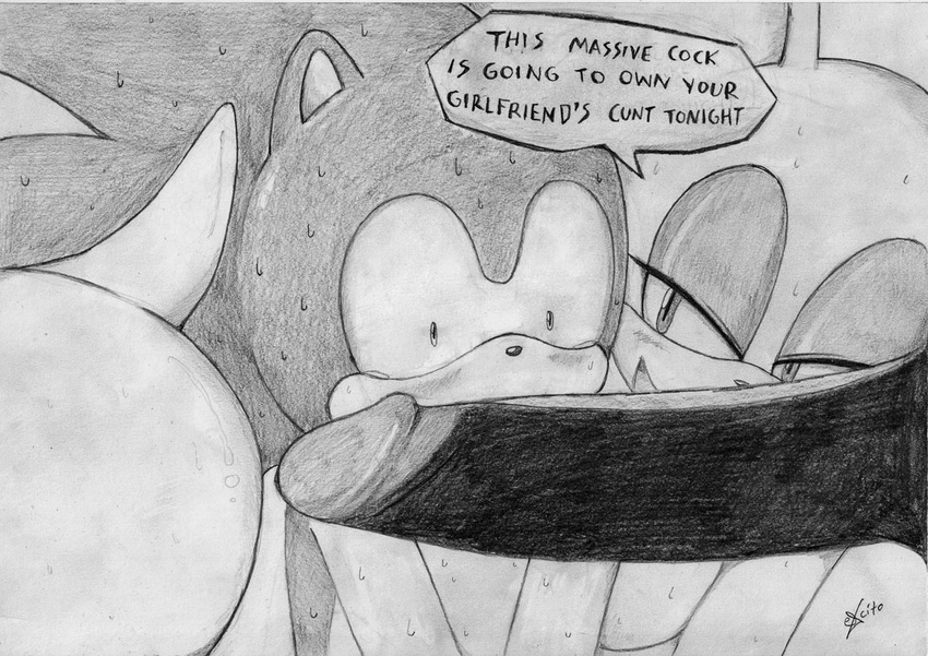 amy_rose bat big_penis black_and_white black_penis blush butt cuckold dialog dialogue excito female greyscale hedgehog huge_penis humanoid_penis male mammal monochrome penis rouge_the_bat sega shadow_the_hedgehog sonic_(series) sonic_the_hedgehog sweat text