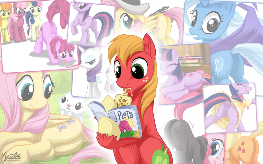 angel_(mlp) ass_up berry_punch_(mlp) big_macintosh_(mlp) book cherilee_(mlp) cutie_mark equine fluttershy_(mlp) freckles friendship_is_magic green_eyes hooves horn horse invalid_tag leather lotion magazine male masterbation_preperation my_little_pony pegasus pinkie_pie_(mlp) presenting rarity_(mlp) red_fur solo surprise trixie_(mlp) twilight_sparkle_(mlp) unicorn wings