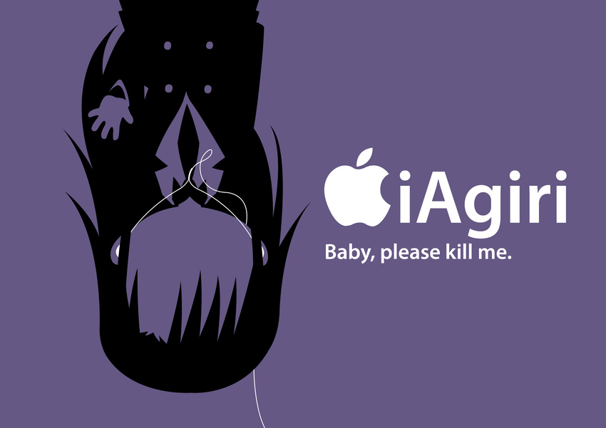 absurdres apple_inc. bad_id bad_pixiv_id character_name digital_media_player faceless flat_color goshiki_agiri high_contrast highres ipod ipod_ad kill_me_baby midorigunso3 monochrome open_hand purple_background simple_background solo upside-down waving
