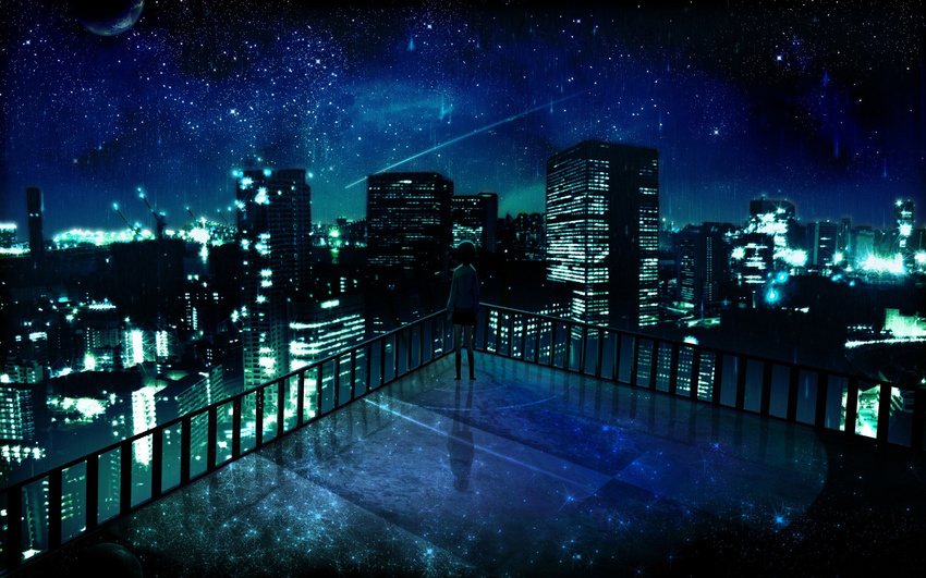 1girl cityscape highres night night_sky scenery sky wallpaper