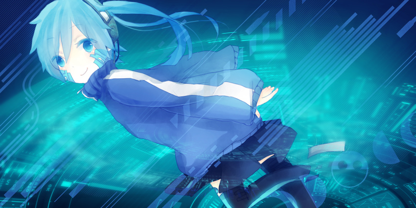 bad_id bad_pixiv_id ene_(kagerou_project) jacket jinzou_enemy_(vocaloid) kagerou_project smile solo suzaku_(syoko975) thighhighs track_jacket vocaloid