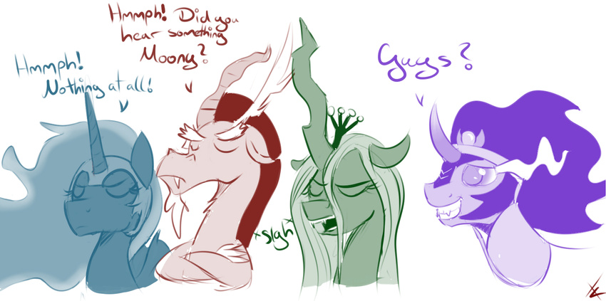 changeling cradeelcin discord_(mlp) draconequus english_text equine eyes_closed female feral friendship_is_magic group helmet horn king_sombra_(mlp) male mammal my_little_pony nightmare_moon_(mlp) queen_chrysalis_(mlp) text tiara unicorn winged_unicorn wings